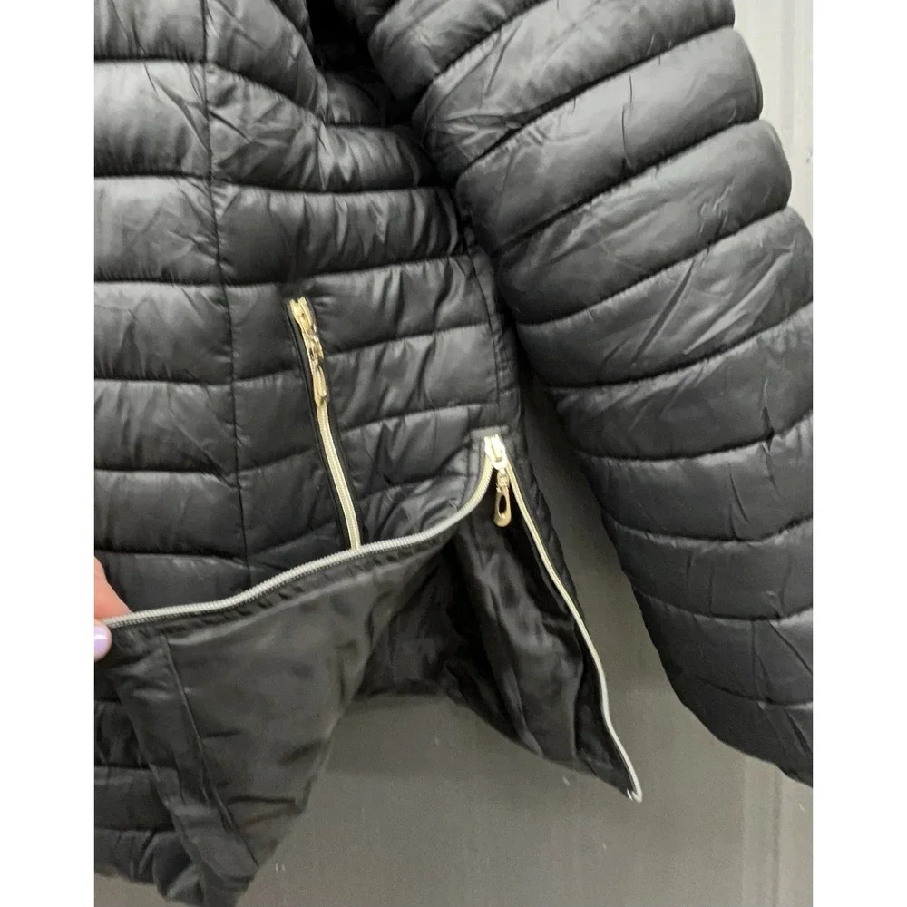 Women Puffer Jacket 2XL Black Gold Silver Zip Pockets Outdoor Winter Travel Coat